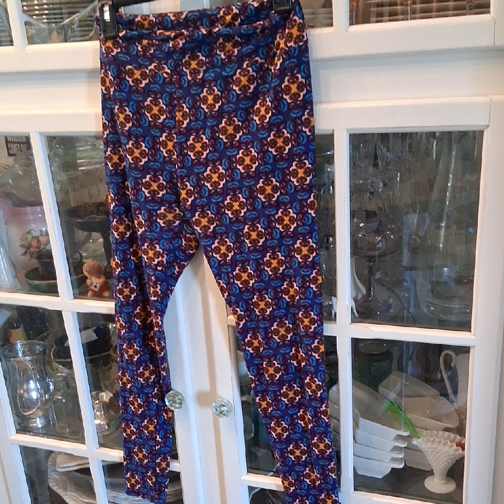 LuLaRoe Vibrant Blue and Orange Patterned Leggings